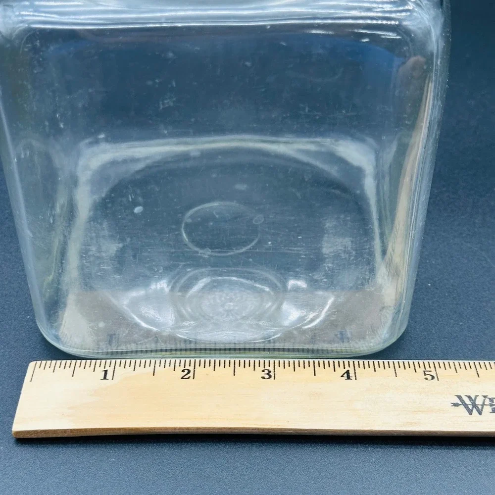 Vintage Clear Glass Square Apothecary Jar with Bubble Texture Lid